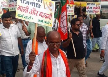 भाजपा जिला अध्यक्ष राहुल तिवारी के नेतृत्व में कांग्रेस सासंद राहुल गांधी का भाजपा ने सिवान में किया पुतला दहन
